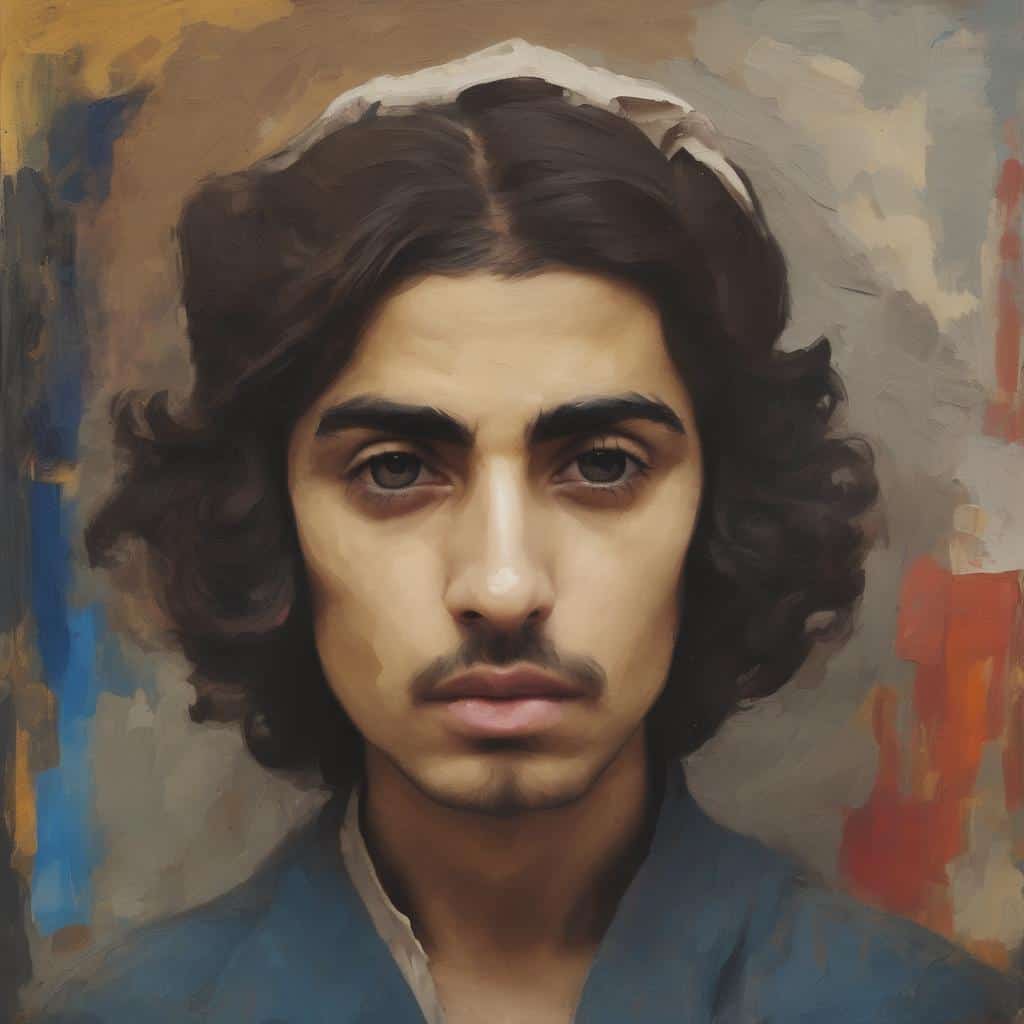 Ανδρική πορτρέτο σε ζωγραφικό στυλ, τέχνη και σύγχρονη δημιουργία, εξέλιξη της τέχνης στον κόσμο σήμερα.