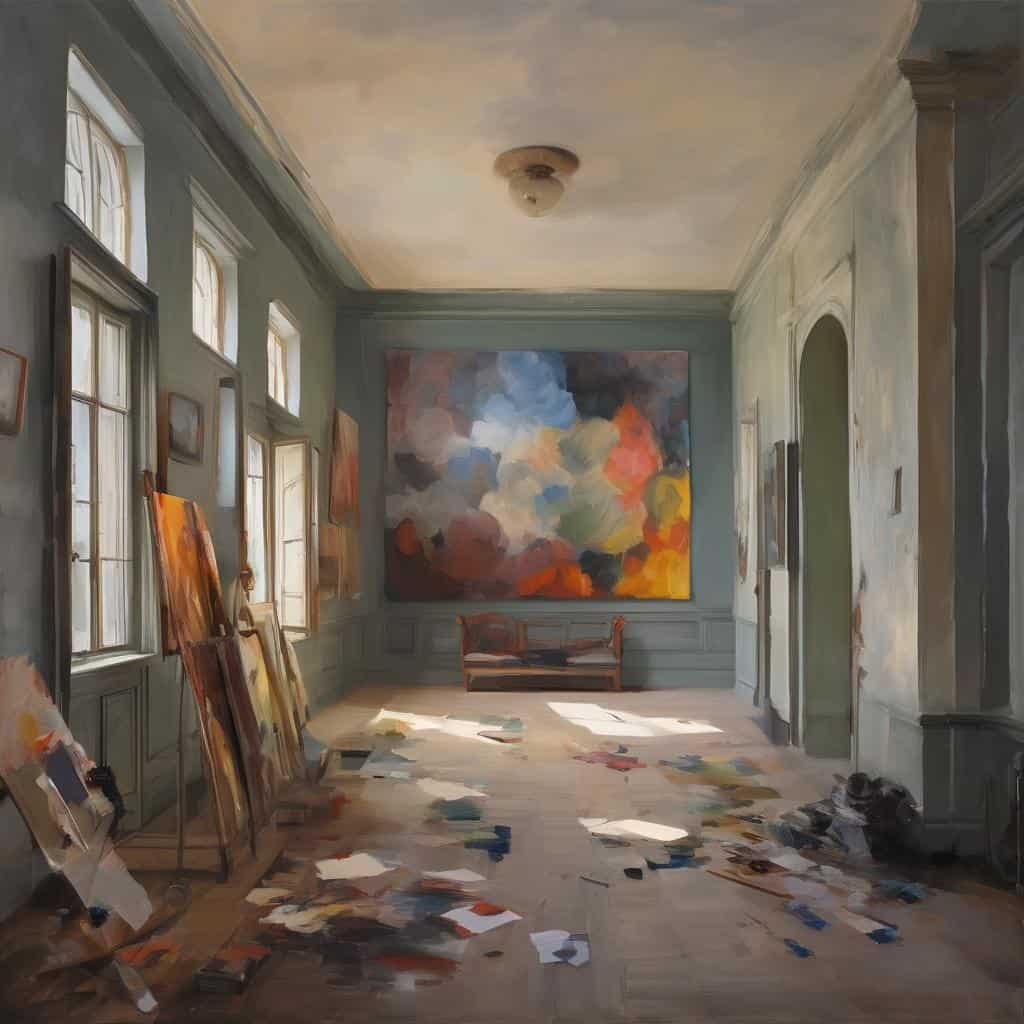 Ζωγραφικό έργο στον χώρο τέχνης, σύγχρονη τέχνη και ανάγκη για δημιουργικότητα.