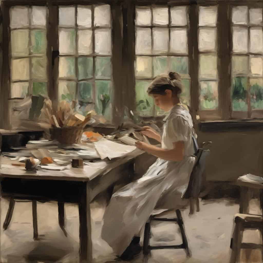 Αυτόνομη εικόνα τέχνης μιας νεαρής γυναίκας διαβάζοντας βιβλίο κοντά σε παράθυρο.